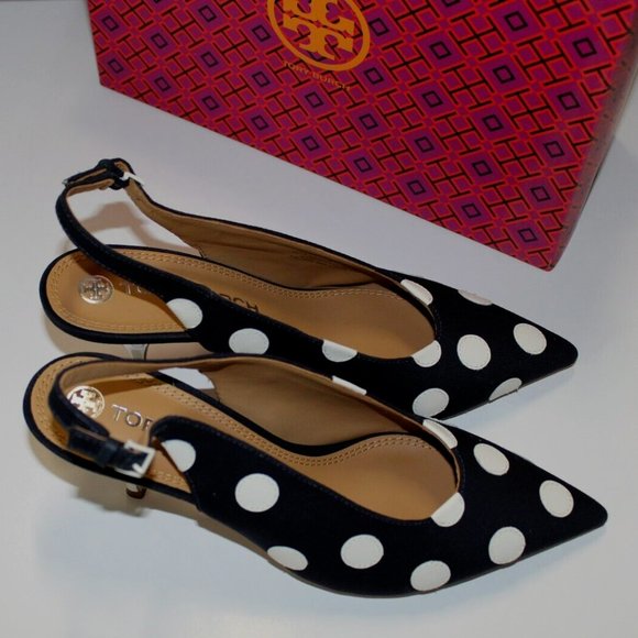 New Tory Burch 70MM Sling Back Pump Navy Ivory - Picture 3 of 4